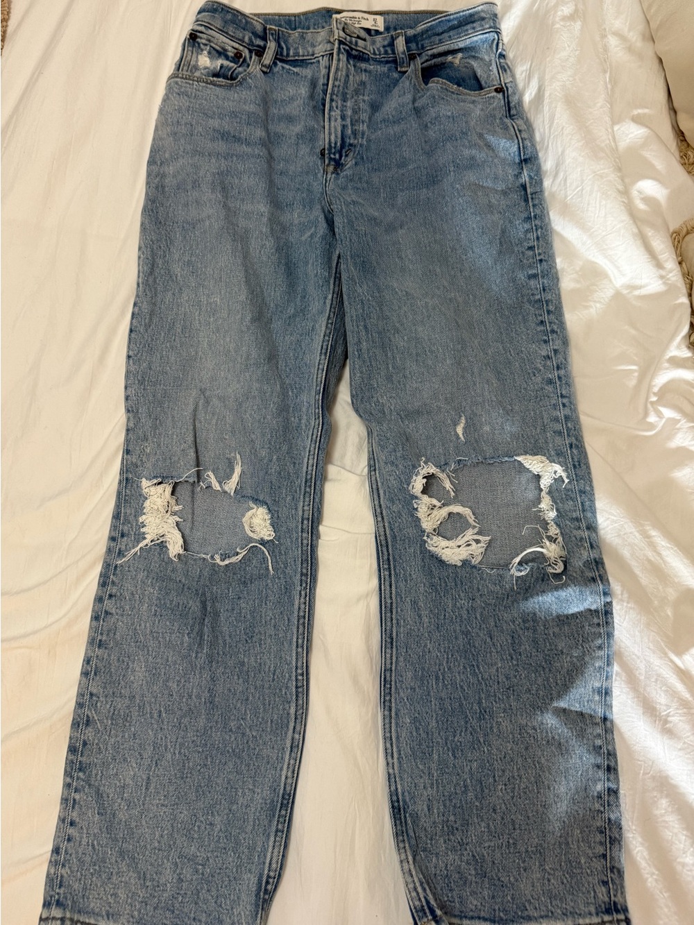 Abercrombie & Fitch Light Blue Distressed Straight Leg Jeans